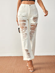 Loose Fit Distressed Non Stretch Denim Pants