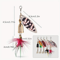 5pcs Sequin Spinner Fishing Lure Feathered Hard Bait Treble Hook