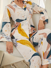 Floral Print Pajama Set Long Sleeve Top & Pants Women's Sleepwear