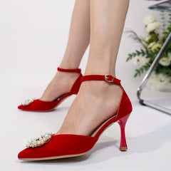Pearl & Rhinestone Stiletto Heels Point Toe Pumps Wedding Shoes