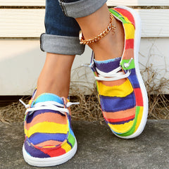 Rainbow Striped Boat Shoes Lace Up Platform Skate Shoes