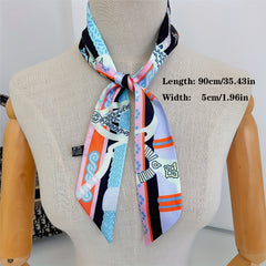 Vintage Chain Print Skinny Scarf Ribbon Neckerchief Classic Long Twilly Scarf