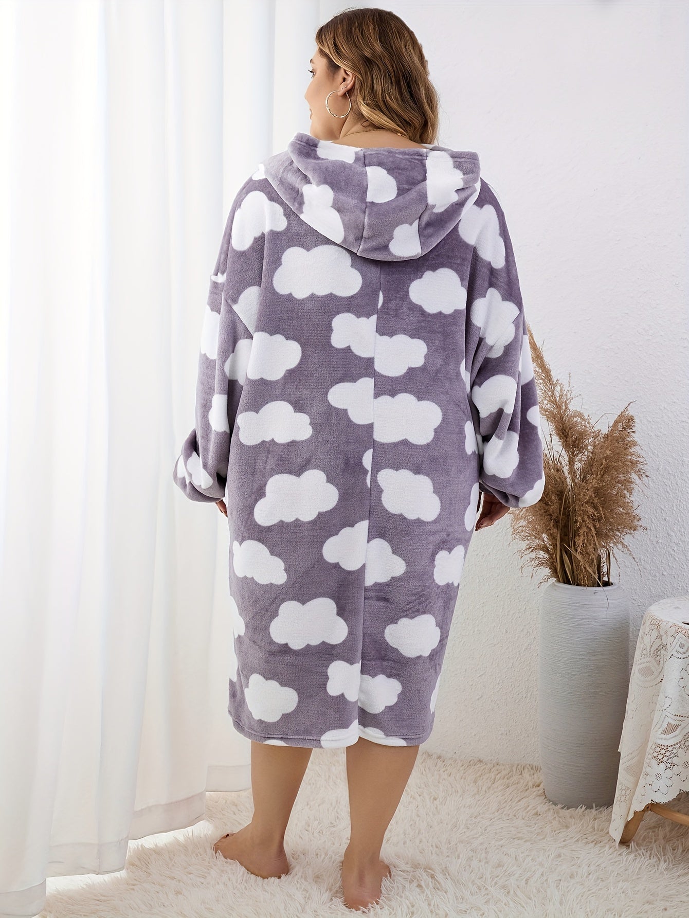 Cloud Pattern Hooded Oversized Blanket Loungewear Dress