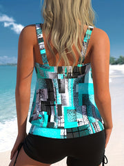 Colorblock Stripe Print Tankini Set