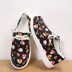 Women's Christmas Printed Canvas Shoes Low Top Slip on Outdoor Flats