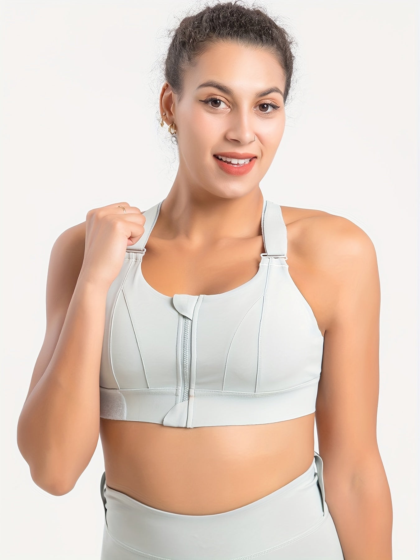 Zip Front Colorblock Sports Bra Plus Size