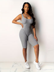Solid Crew Neck Romper Jumpsuit Sleeveless Summer Casual Women's Clothing
