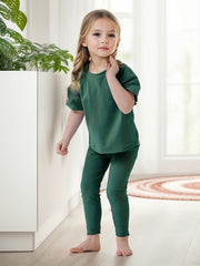 Girl's 2pcs T shirt & Leggings Set Solid Short Sleeve Top Casual Outfits