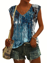 Block Print V-neck Tank Top for Women