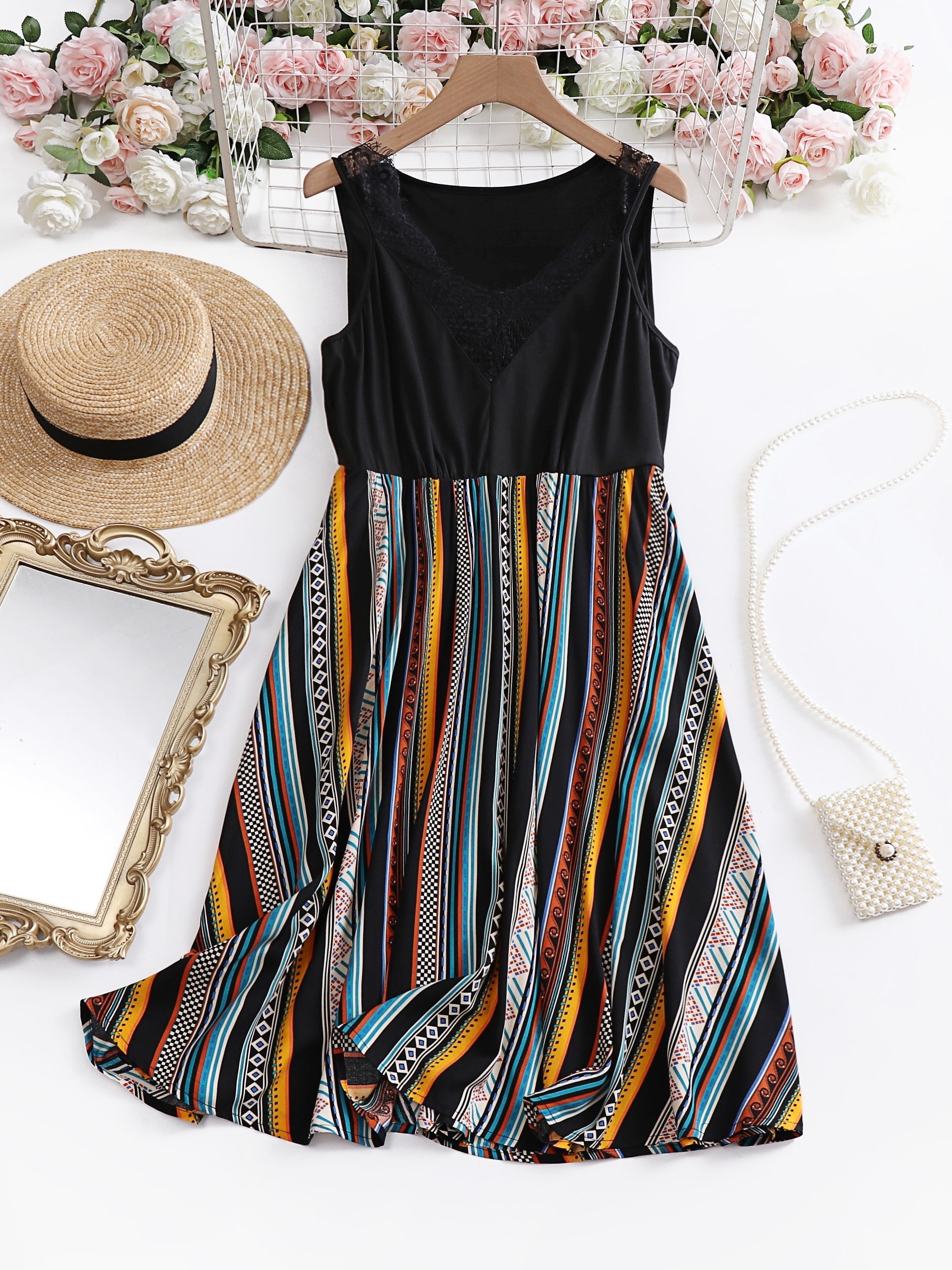 Plus Size Boho Dress Women's V Neck Tank Dress