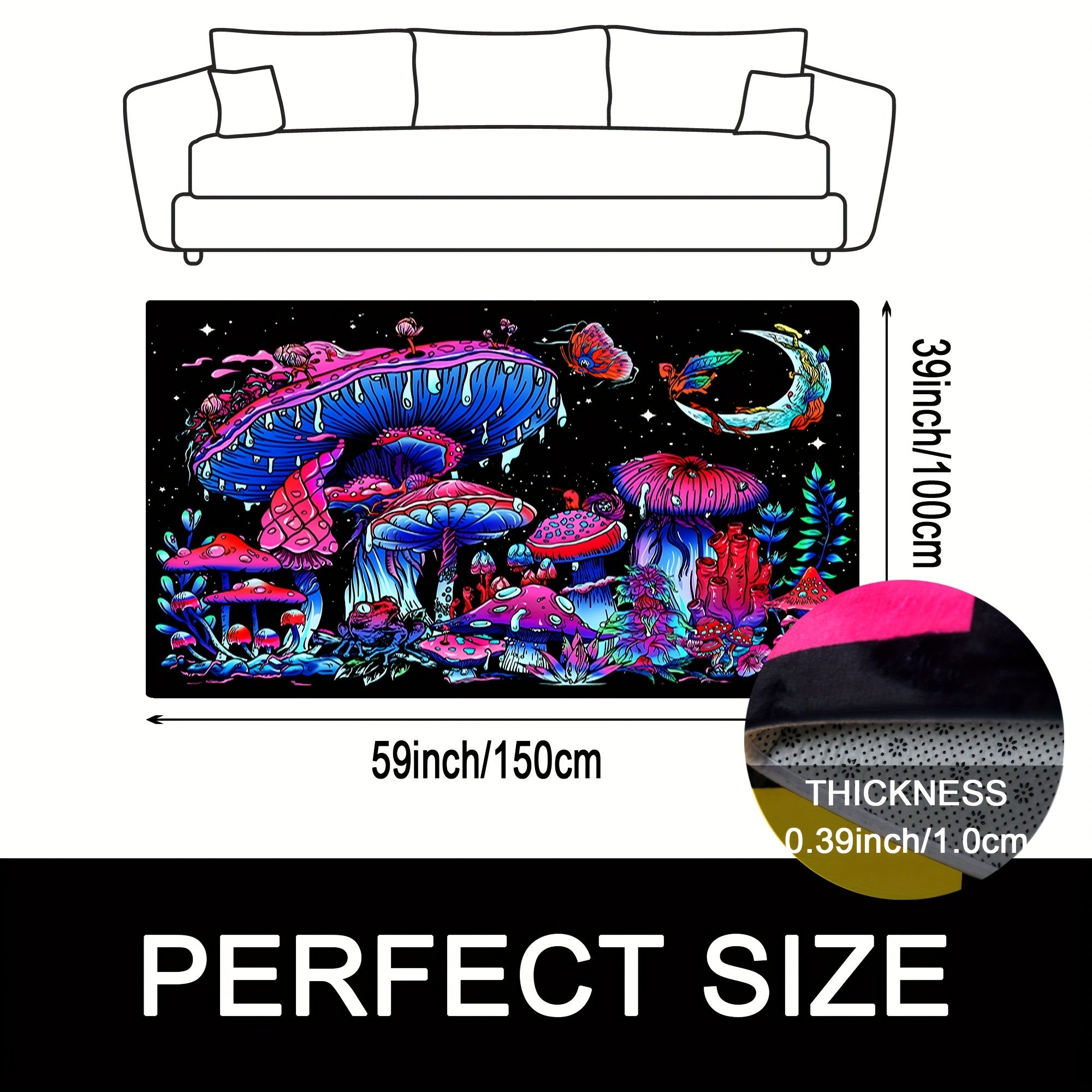 Magic Mushroom UV Light Flannel Rug Large Non Slip Mat for Bedroom Living Room