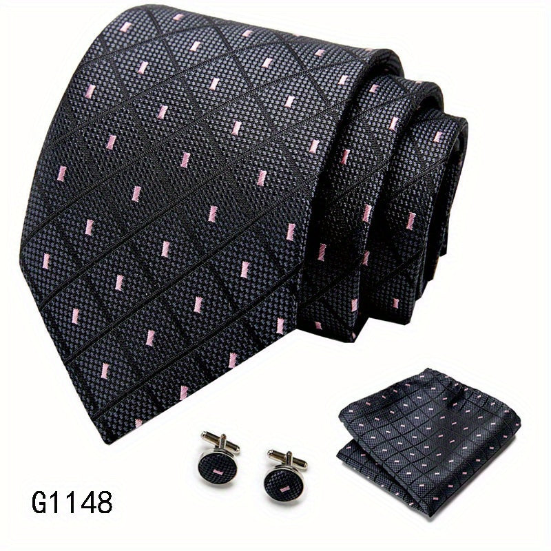 Men's Tie Set Striped Necktie Pocket Square Cufflinks Set