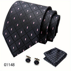 Men's Tie Set Striped Necktie Pocket Square Cufflinks Set