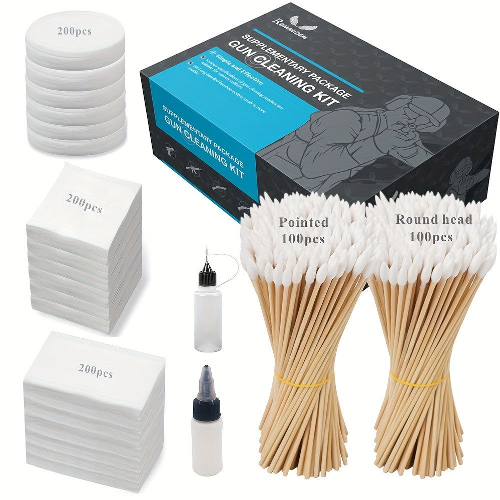 Gun Cleaning Supplement Pack with Swabs, Patches, Oiler - 800pcs Total