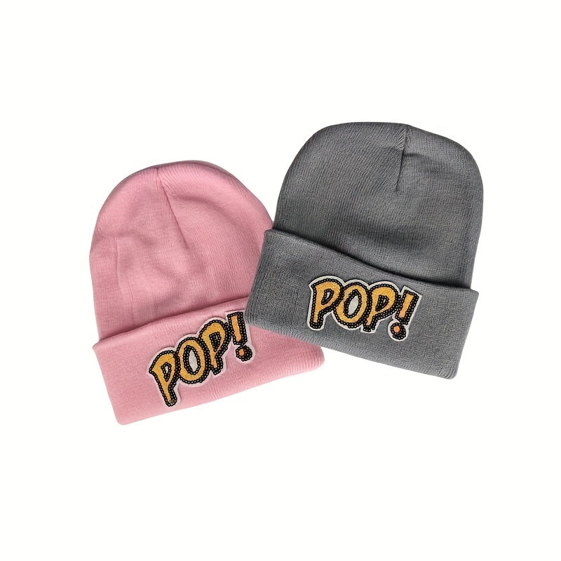 POP Sequin Decor Beanie Solid Elastic Knit Hat Lightweight Warm Skull Cap