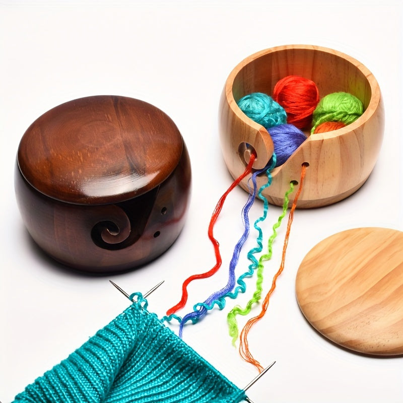 Wooden Yarn Bowl with Lid for Knitting Crochet - Yarn Ball Holder