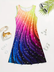 Girls Princess Rainbow Dress Sleeveless Casual Summer Clothing
