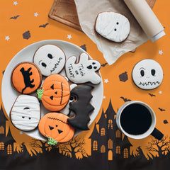 2Pcs Halloween Plastic Table Cloth Castle Bat Witch Tree Decor