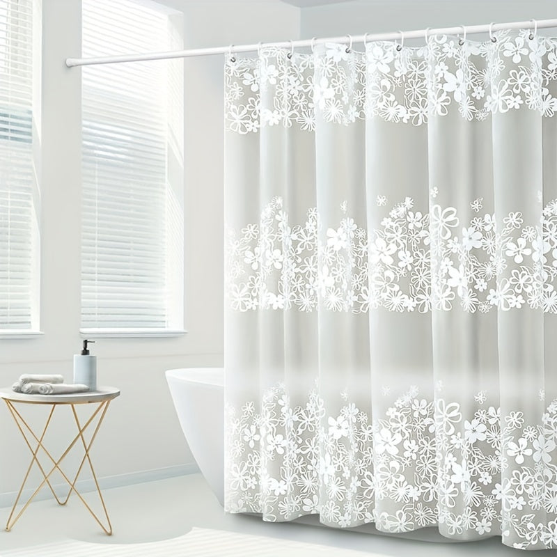 Frosted Flower Shower Curtain PEVA Lining Waterproof Durable