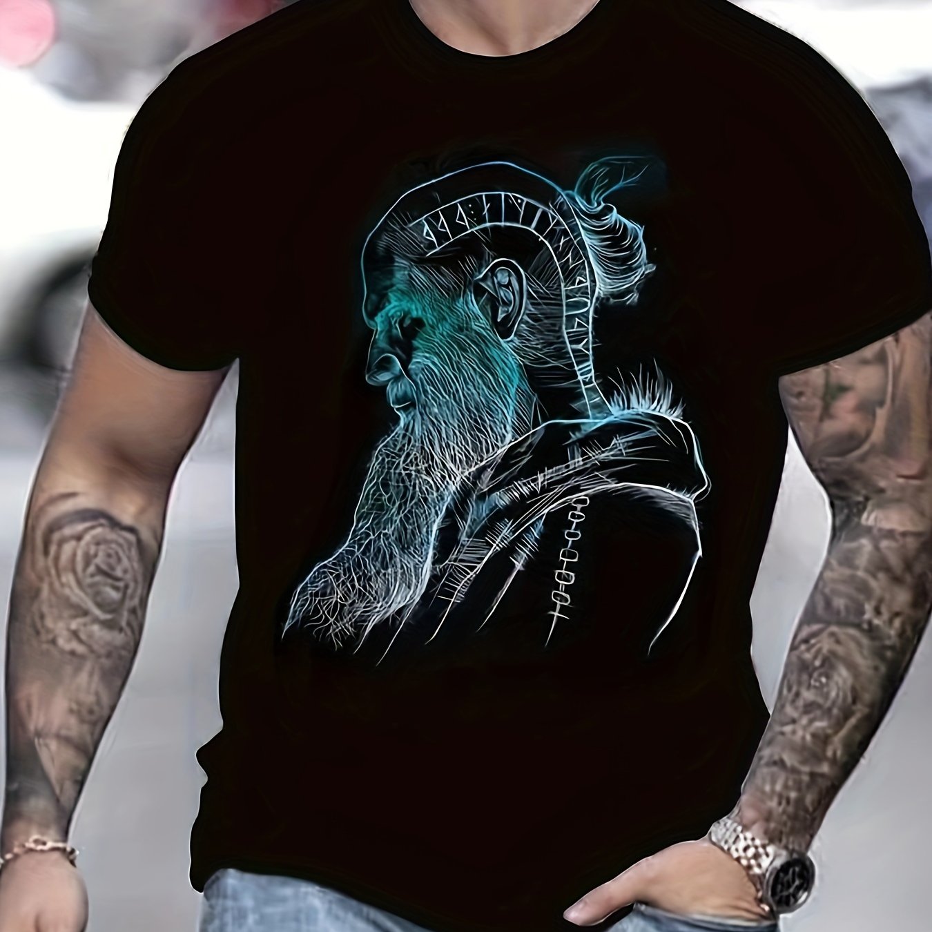 Old Man Pattern Print Men's Short Sleeve Graphic Tee