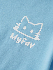Kid's 2pcs Cat Cartoon PJ Set MY FAV Print Loungewear