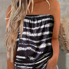 Striped Print Tube Top Sexy Off Shoulder Sleeveless Summer Top