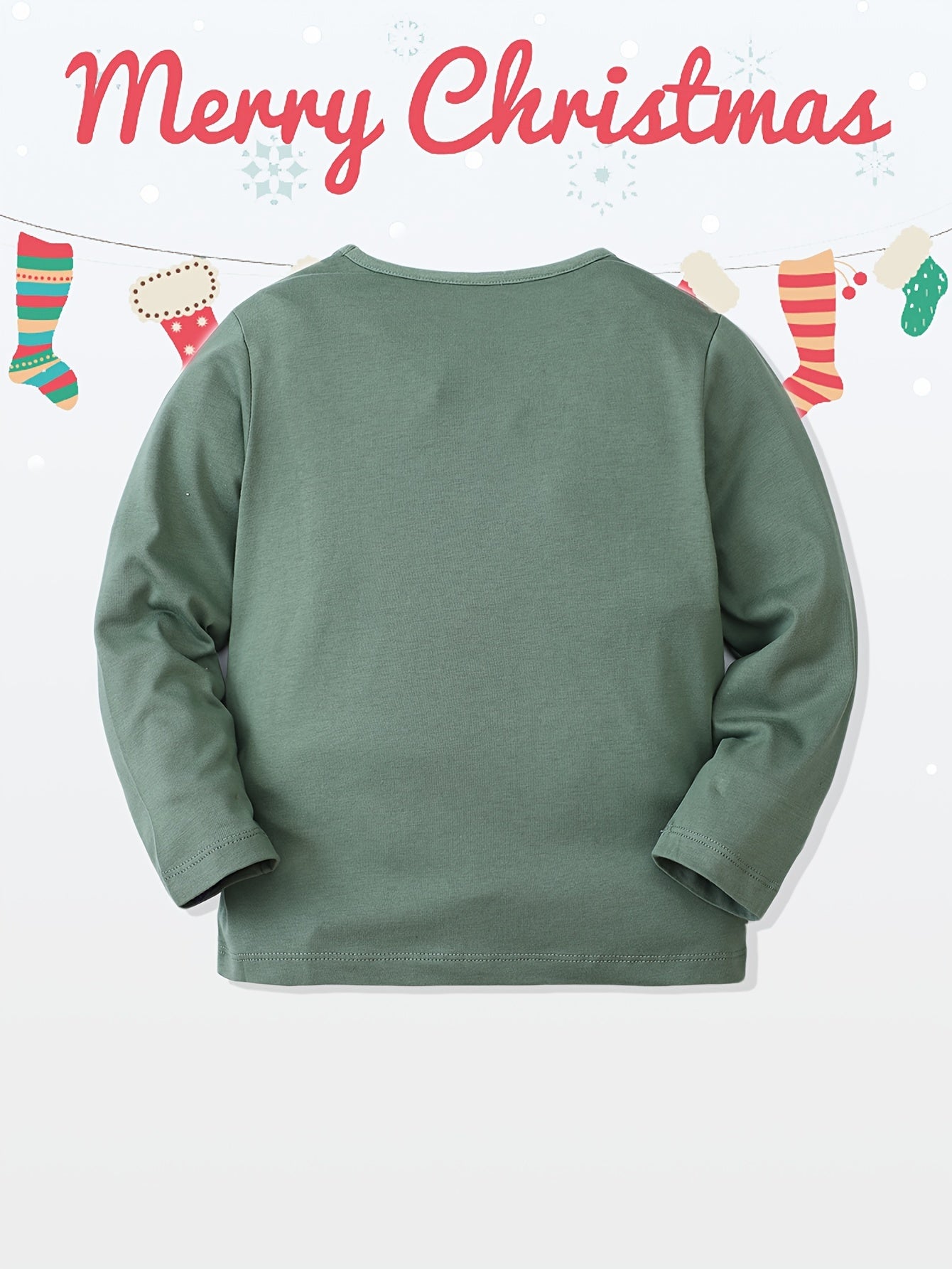 Christmas Print Boys T-shirt Long Sleeve Crew Neck Holiday Clothes
