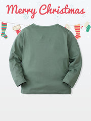 Christmas Print Boys T-shirt Long Sleeve Crew Neck Holiday Clothes
