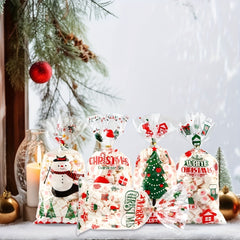 50pcs Christmas Cellophane Treat Bags 12 8x27 0cm with 50pcs Ties