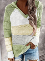 Hooded Knit Sweater with Drawstring Long Sleeve
