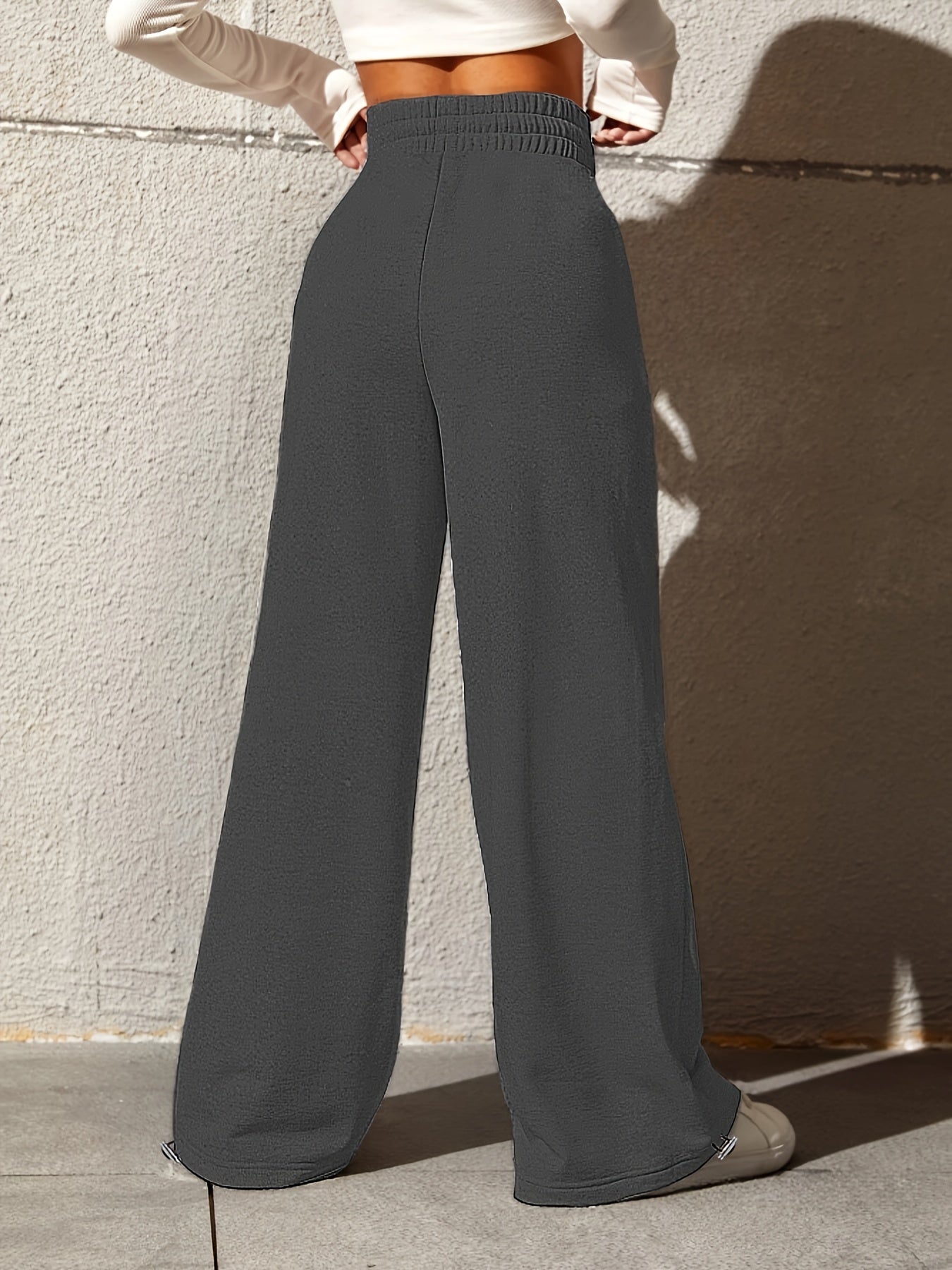 Sports Pants Women's Plus Solid Elastic High Rise Wide Leg