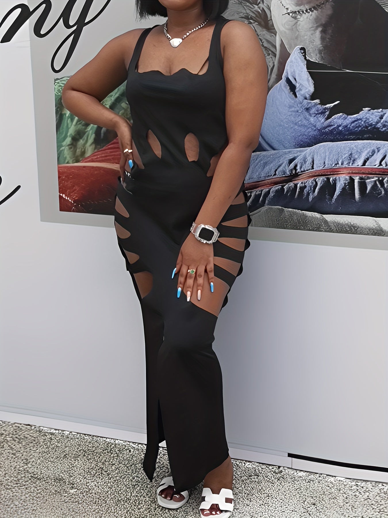 Sexy Party Dress Plain Cut Out Slim Fit Party Dress