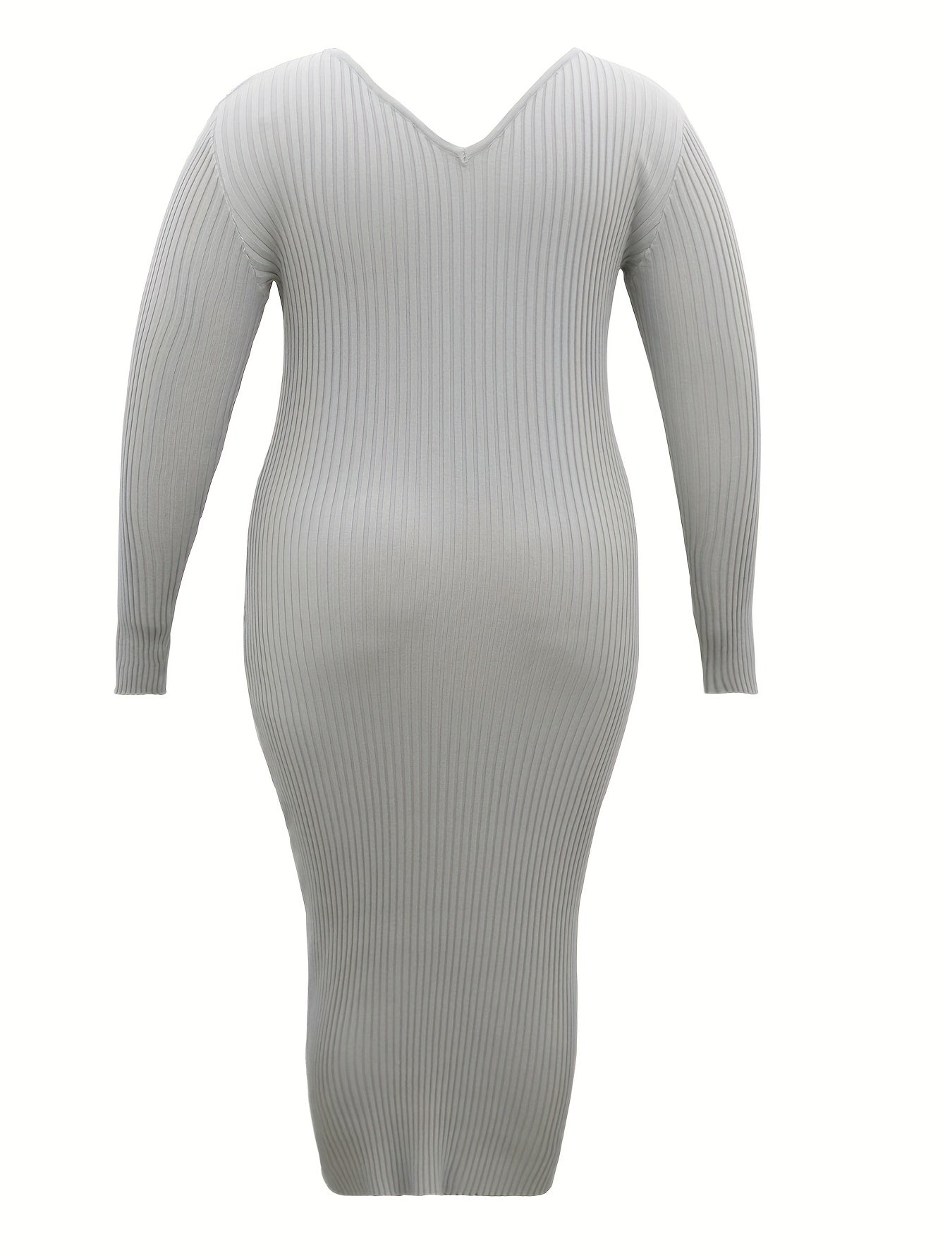 V Neck Ribbed Knit Bodycon Sweater Dress