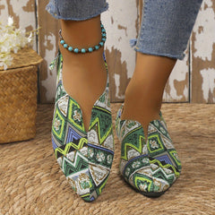 Women's Ethnic Style Printed Flat Shoes Casual Geometric Pattern Point Toe Shoes