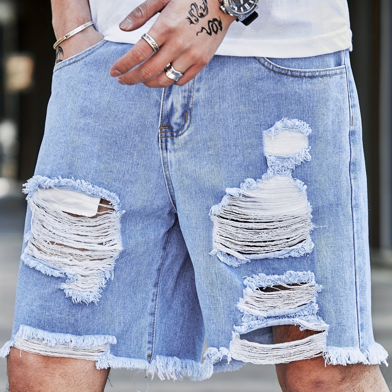 Men's Distressed Denim Shorts Casual Street Style Summer