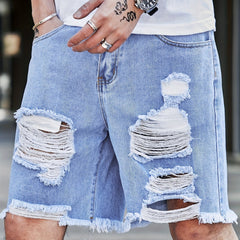 Men's Distressed Denim Shorts Casual Street Style Summer