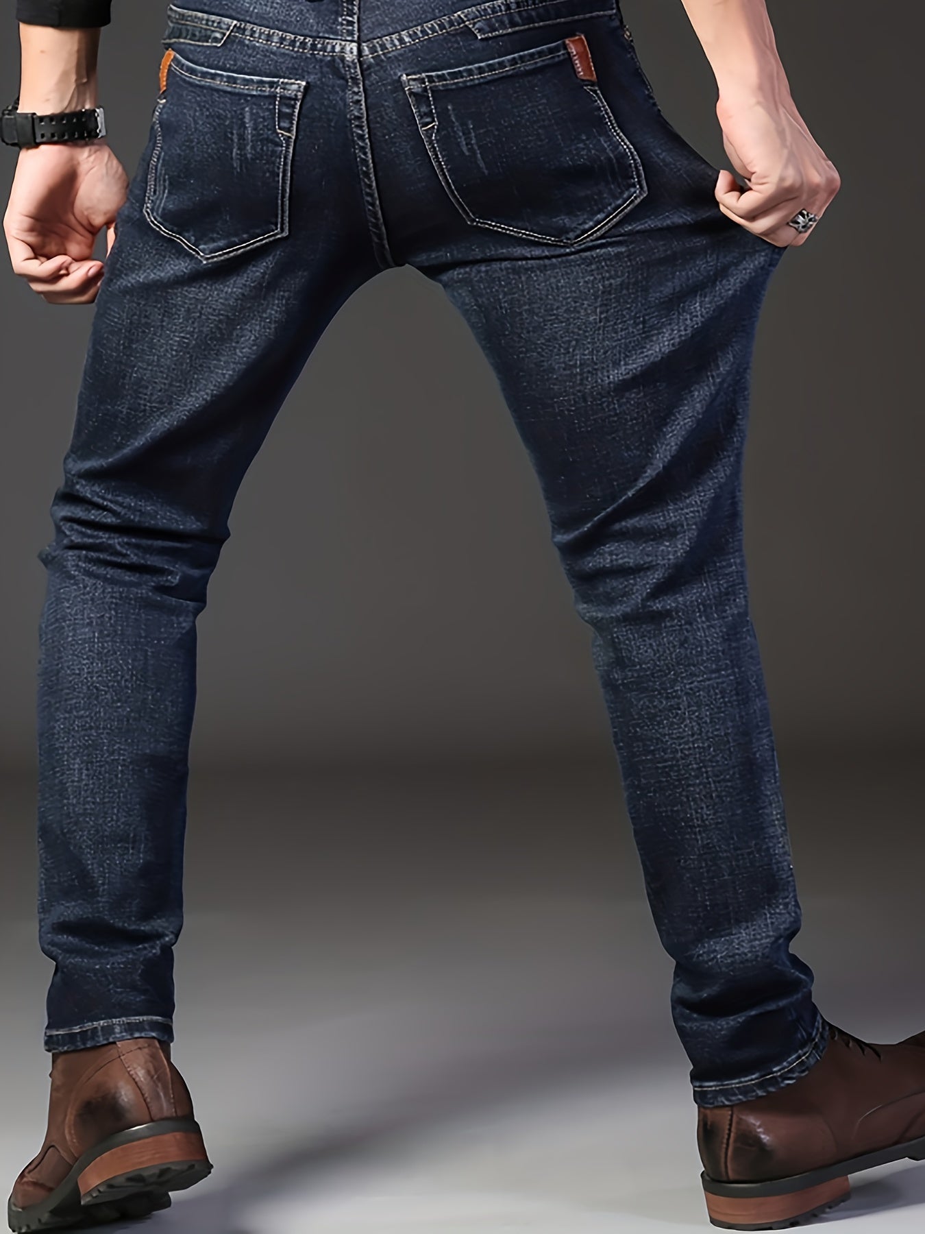Classic Semi-Formal Stretch Denim Pants Men's Casual Business