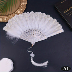 Ancient Style Court Dance Fan with Tassel Flower Pattern