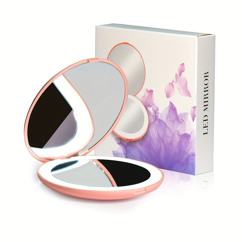 Travel LED Makeup Mirror 10X Magnification Portable Folding Round Mirror