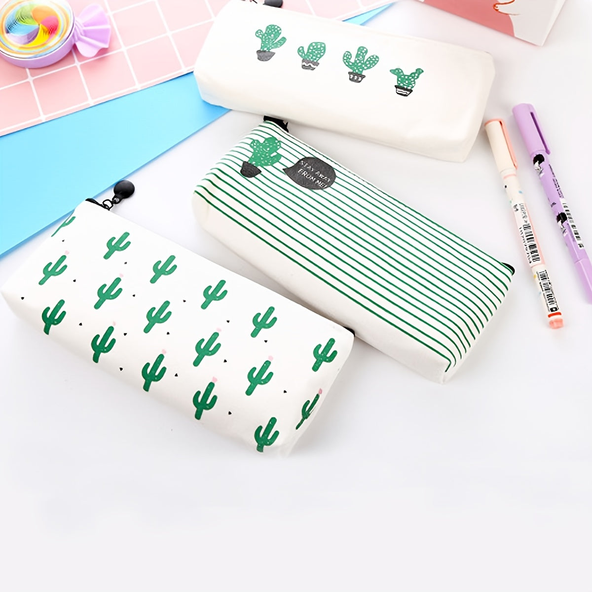 Canvas Cactus Pencil Case - Organize Your Office Supplies in Style!