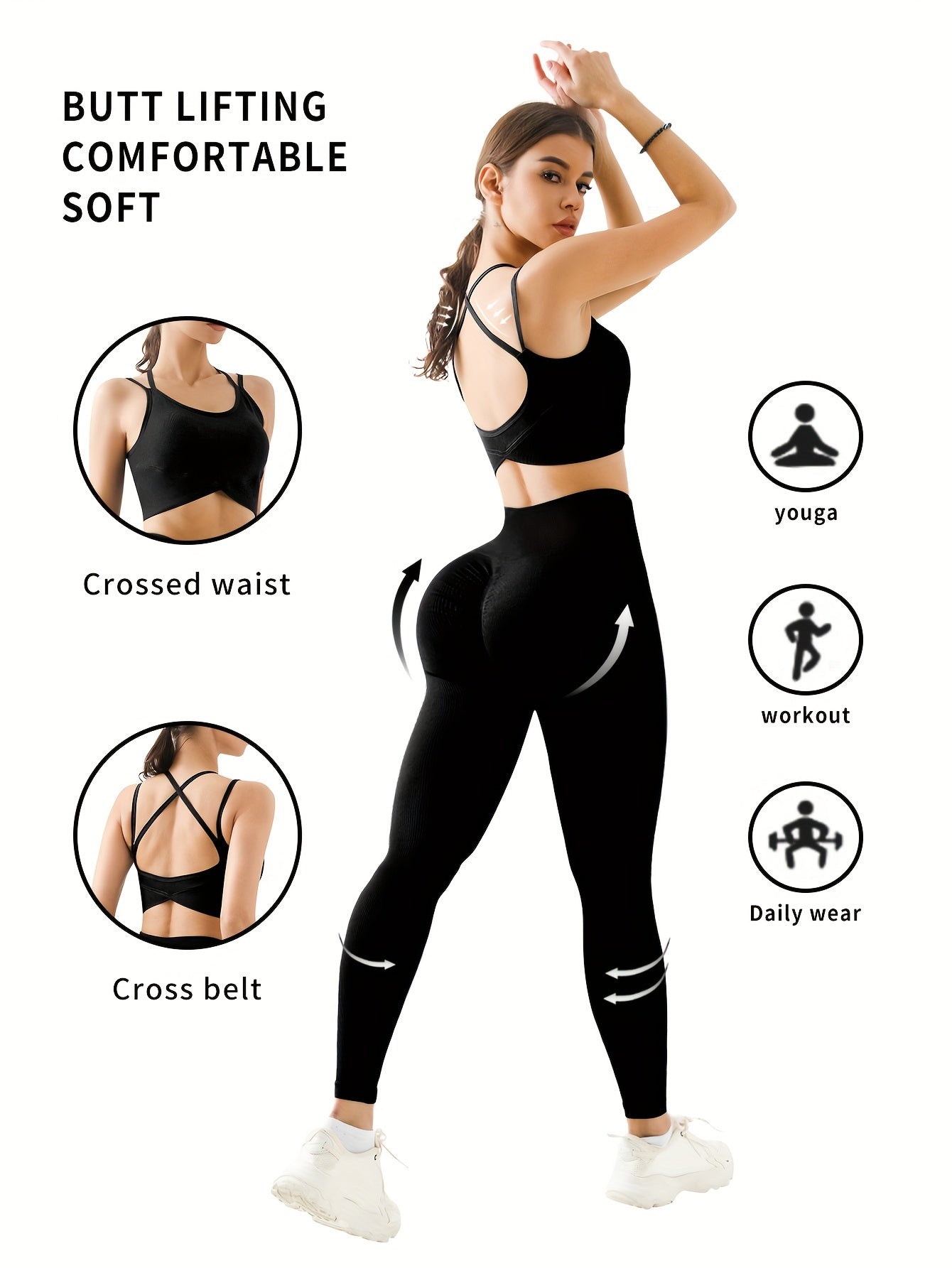 2pc Backless Sports Bra & Wide Waistband Leggings Set