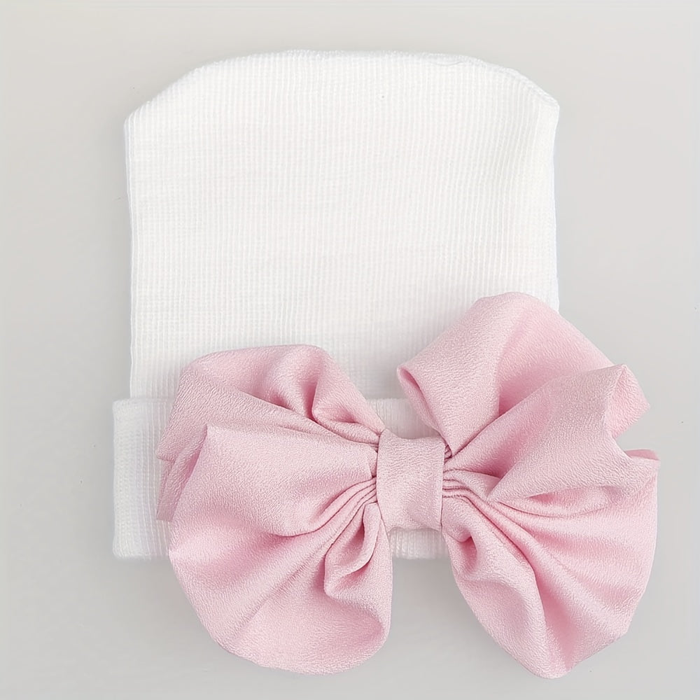 Newborn Baby Knitted Hat with Pink Bow for Baby Shower