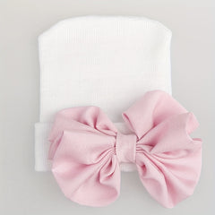 Newborn Baby Knitted Hat with Pink Bow for Baby Shower