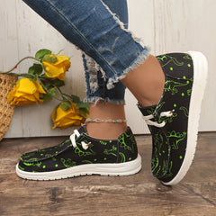 Women's Skateboard Shoes Dinosaur & Star Pattern Flat Lace-up Canvas Shoes