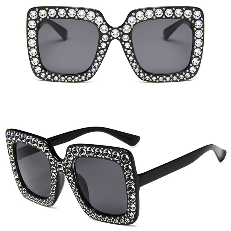 Vintage Rhinestones Sunglasses Oversized Square Sunglasses
