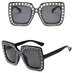 Vintage Rhinestones Sunglasses Oversized Square Sunglasses