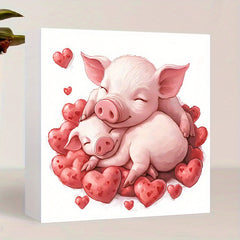 Romantic Pig Couple Love Themed Decor for Valentine Anniversary Bedroom Wedding