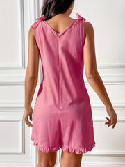 Ruffle Trim Cami Jumpsuit Sleeveless V Neck Short Length Women's Clothing