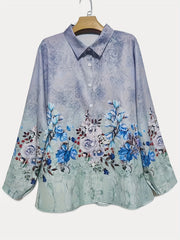 Blouse Women's Plus Floral Print Ombre Long Sleeve Shirt Top