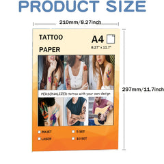 A4 Waterproof Temporary Tattoo Skin Paper For Inkjet/Laser Printers